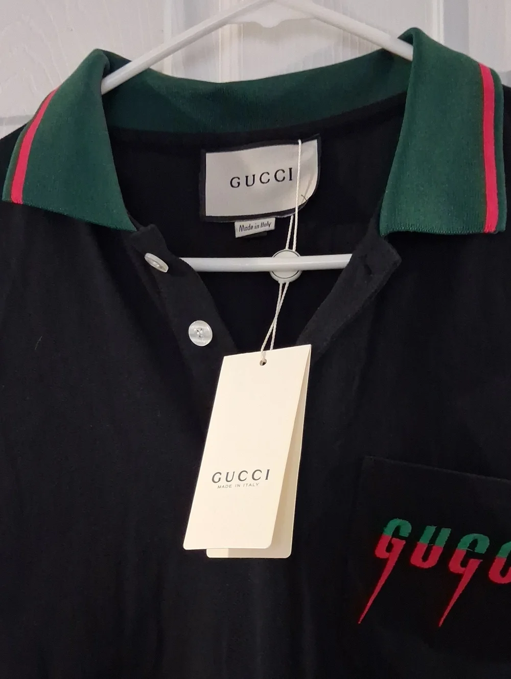 NWT Gucci Men’s Black Polo Shirt with Green & Red Trim